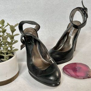 Charles David Black Leather Ankle Strap Heel